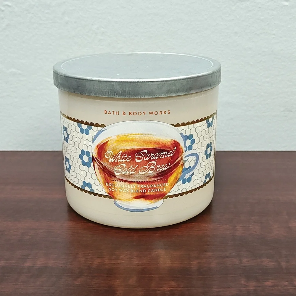 Bath & Body Works White Barn WHITE CARAMEL COLD BREW 3-Wick Candles - Set of 2